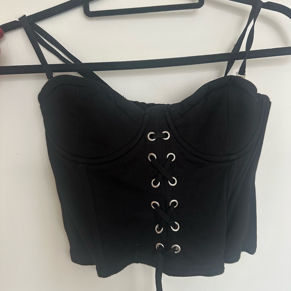 Zara Black Lace-Up Bustier Crop Top